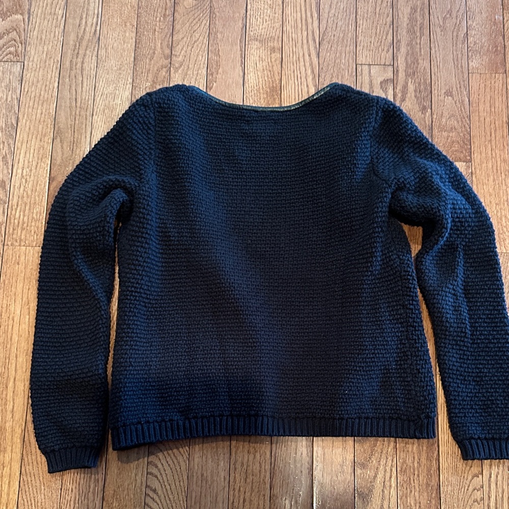 Old Navy Sweater Jacket Womens black Zip Up Faux Leather Trim Long Sleeve - Picture 12 of 12